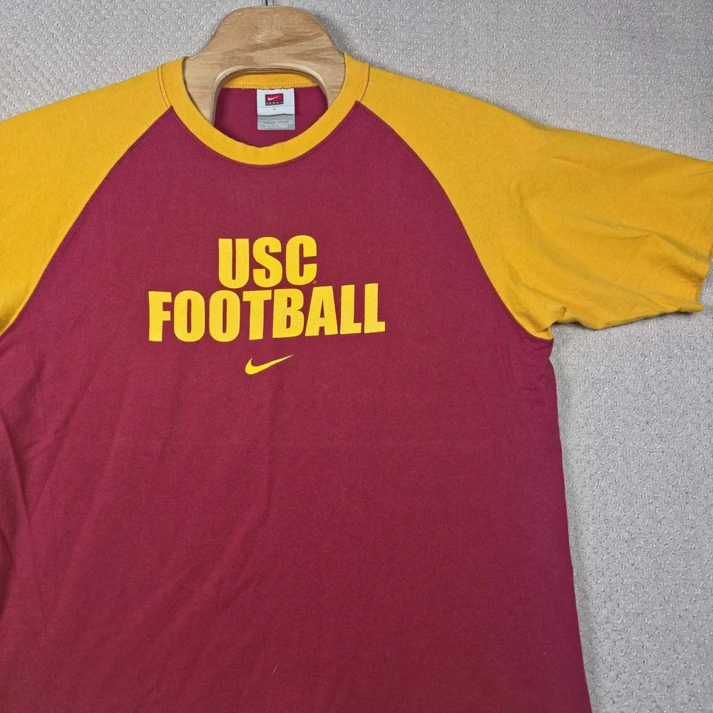 Vintage Y2K Nike Team USC‎ Trojans Football T-Shirt Mens L Center Swoosh Raglan